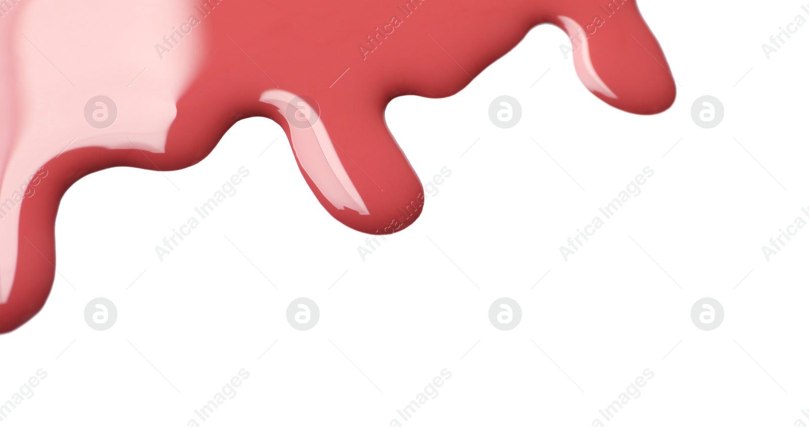 Photo of Colorful nail polish spilled on white background