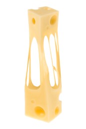 Image of Tasty cheese stretching in air on white background