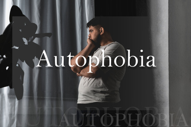 Image of Depressed overweight man alone at home. Autophobia - fear of isolation