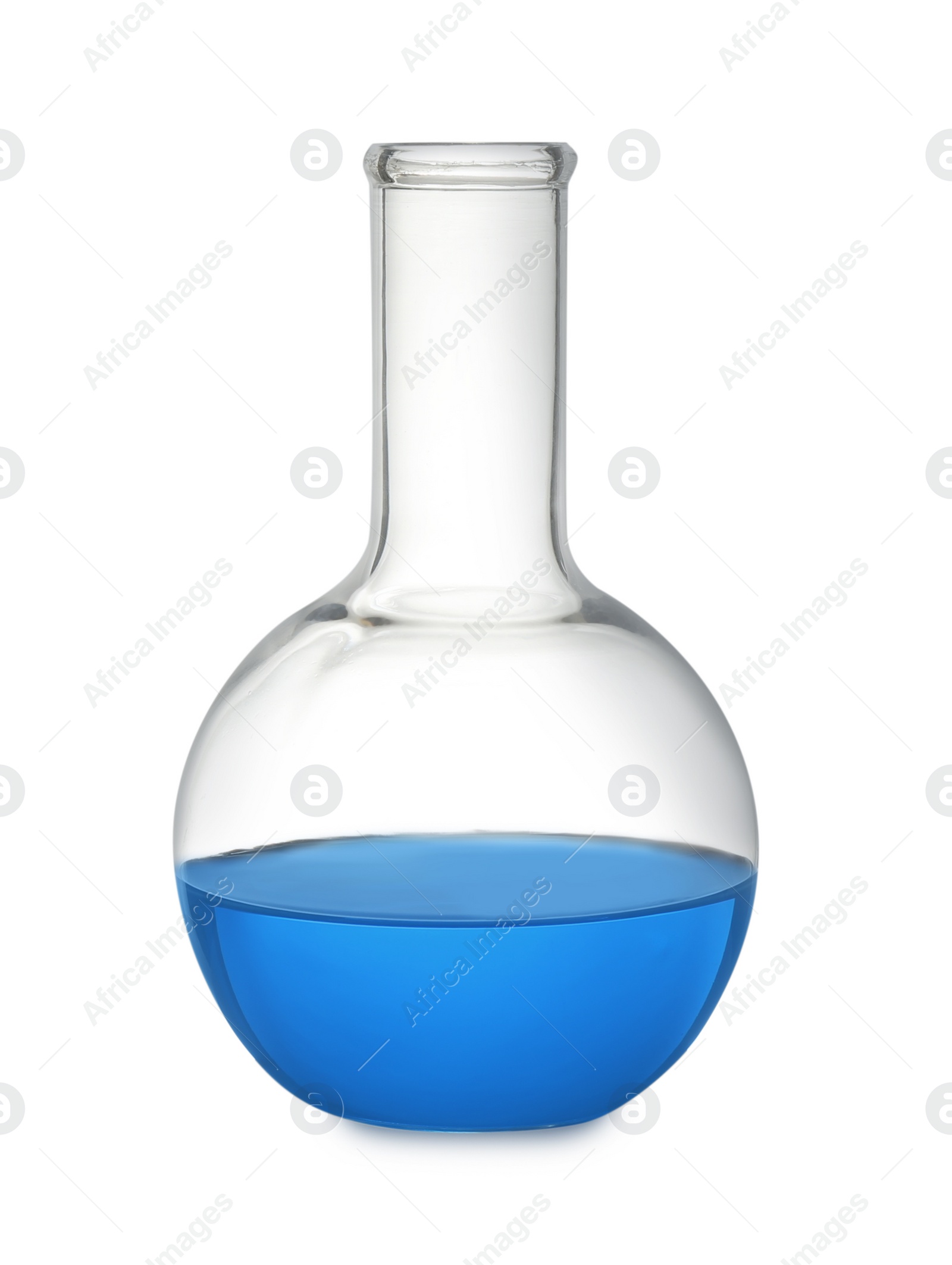 Photo of Florence flask with blue liquid isolated on white