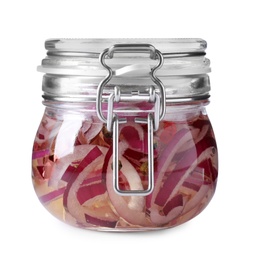 Jar of pickled onions isolated on white