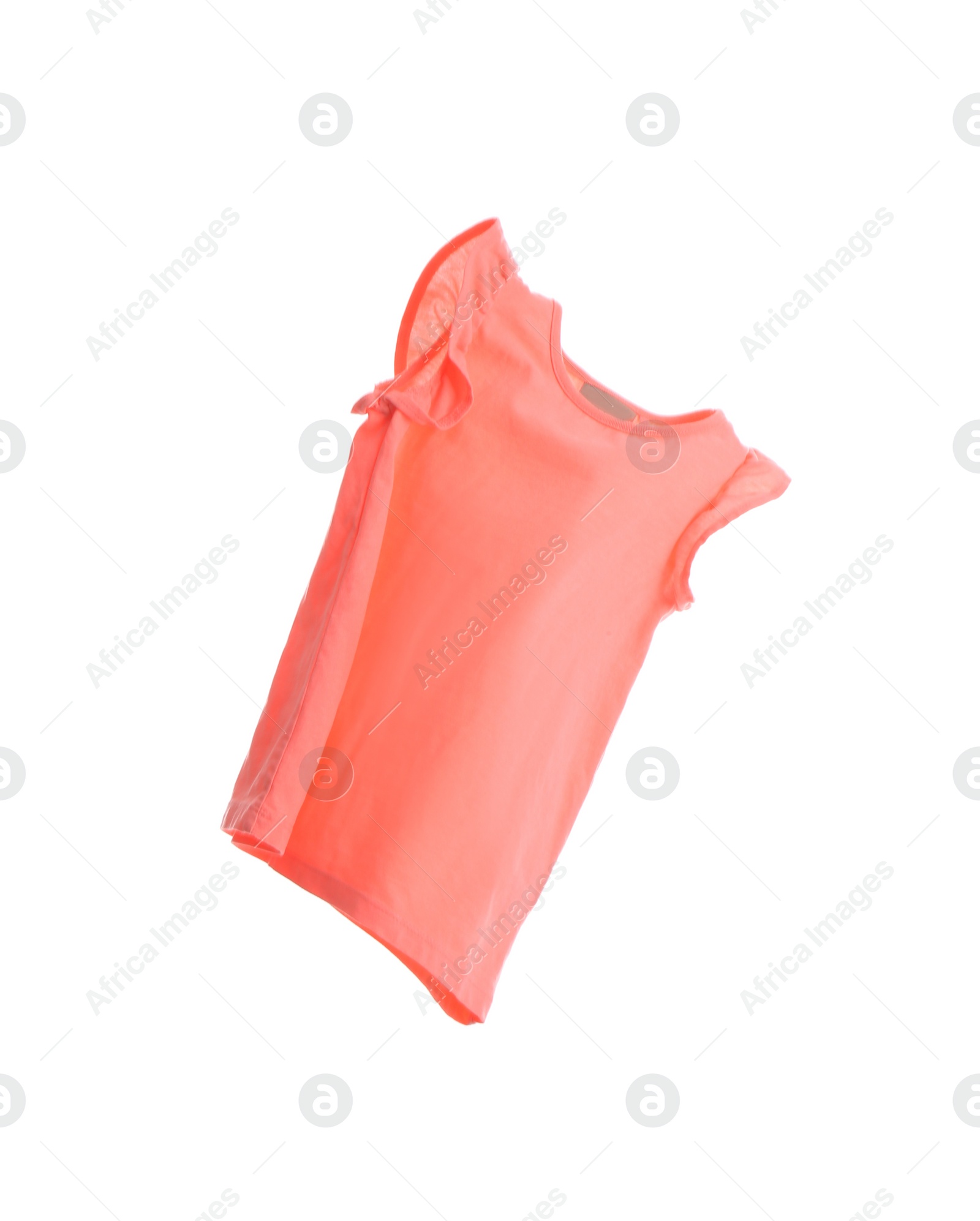 Photo of Coral t-shirt isolated on white. Stylish clothes