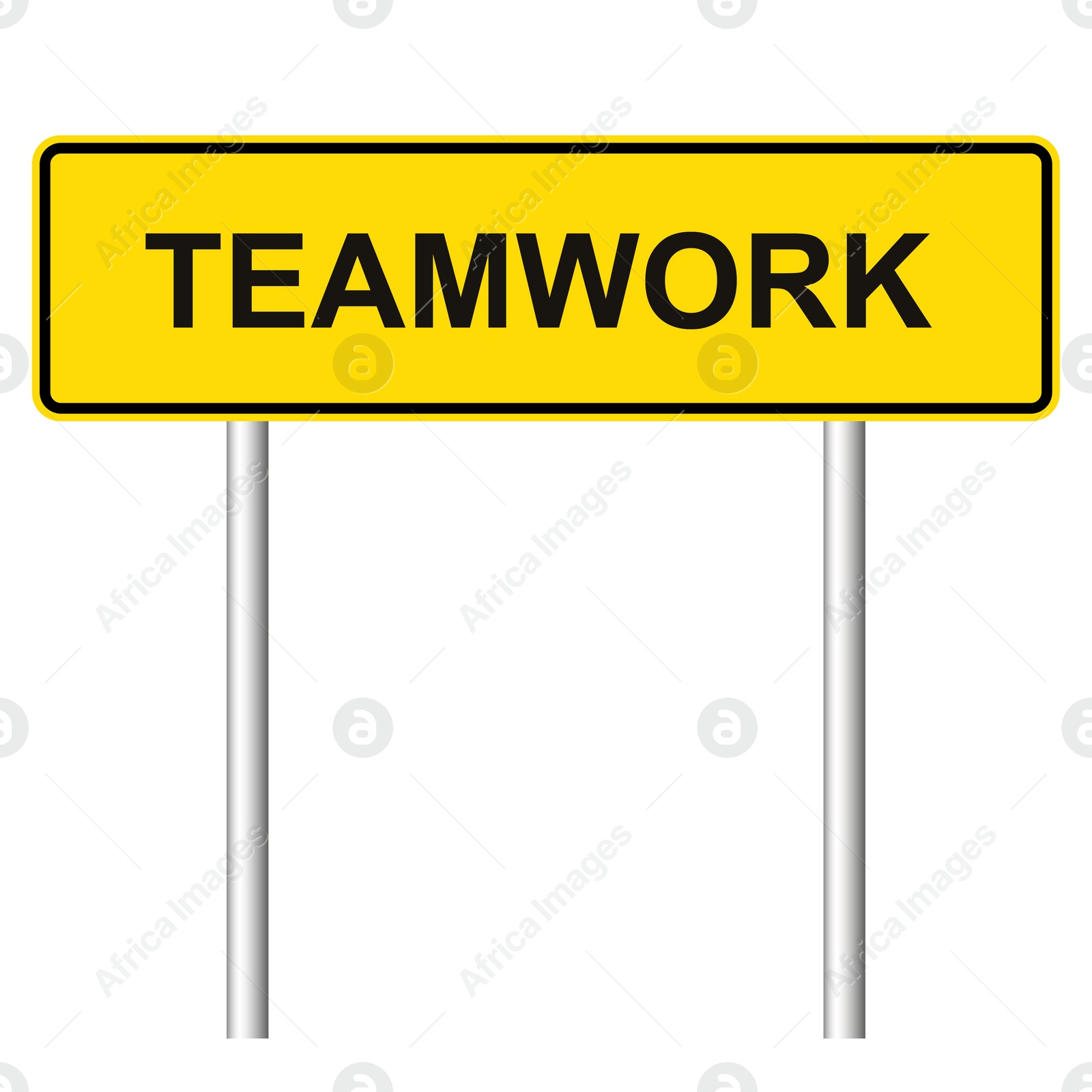 Illustration of Yellow road sign with word Teamwork on white background