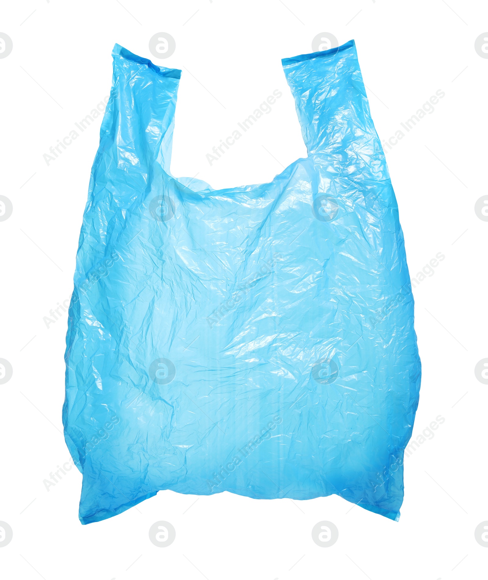 Photo of One light blue plastic bag isolated on white