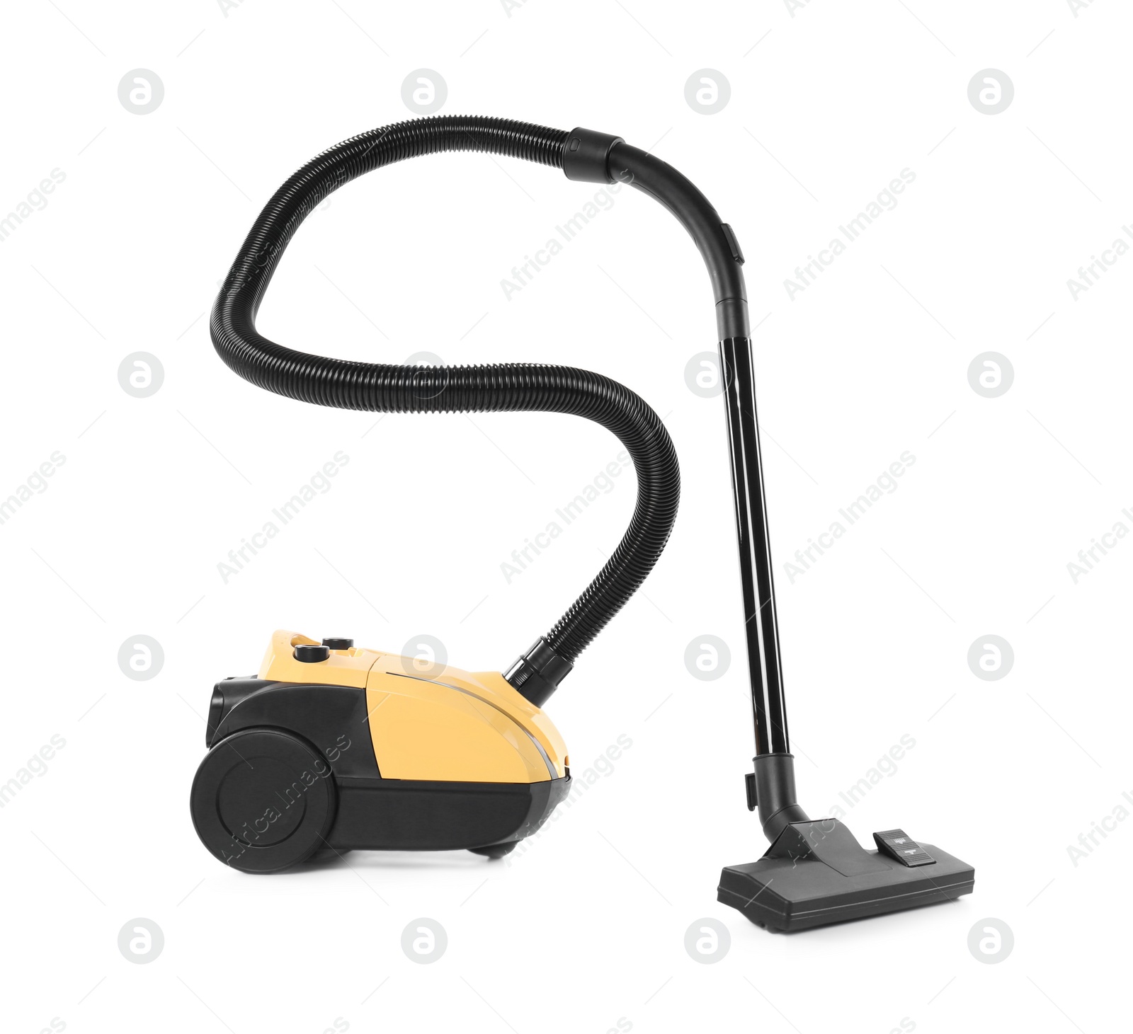 Photo of Modern yellow vacuum cleaner isolated on white