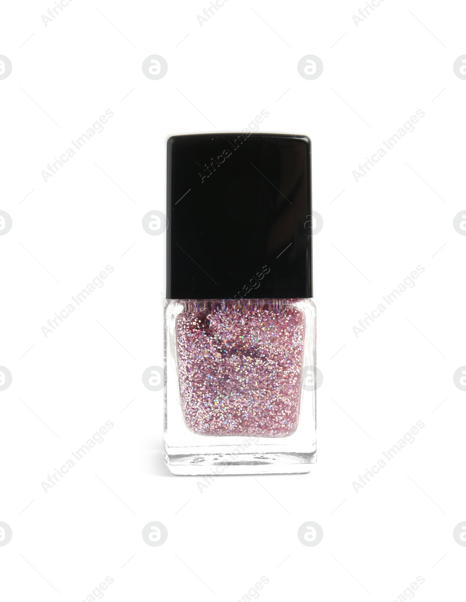 Photo of Bottle of nail polish on white background