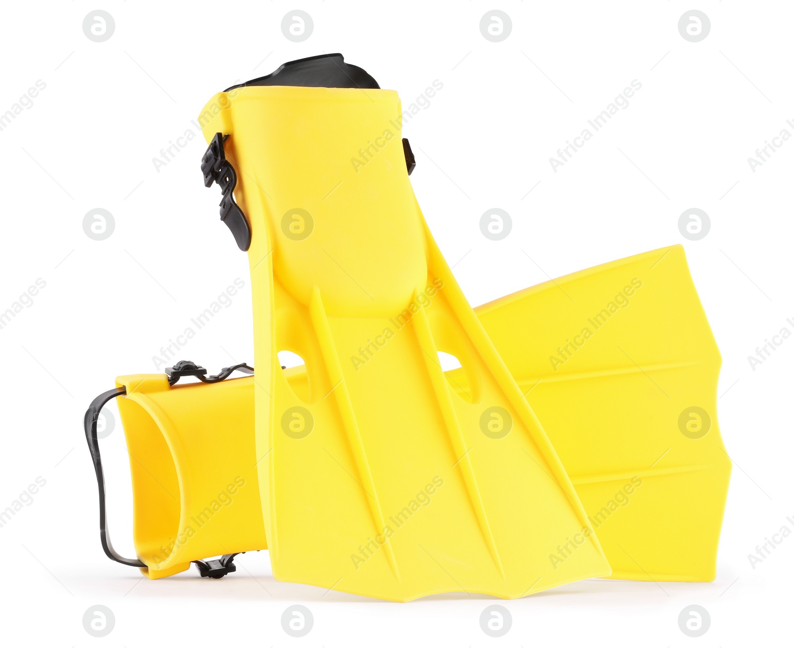 Photo of Yellow flippers isolated on white. Sports equipment