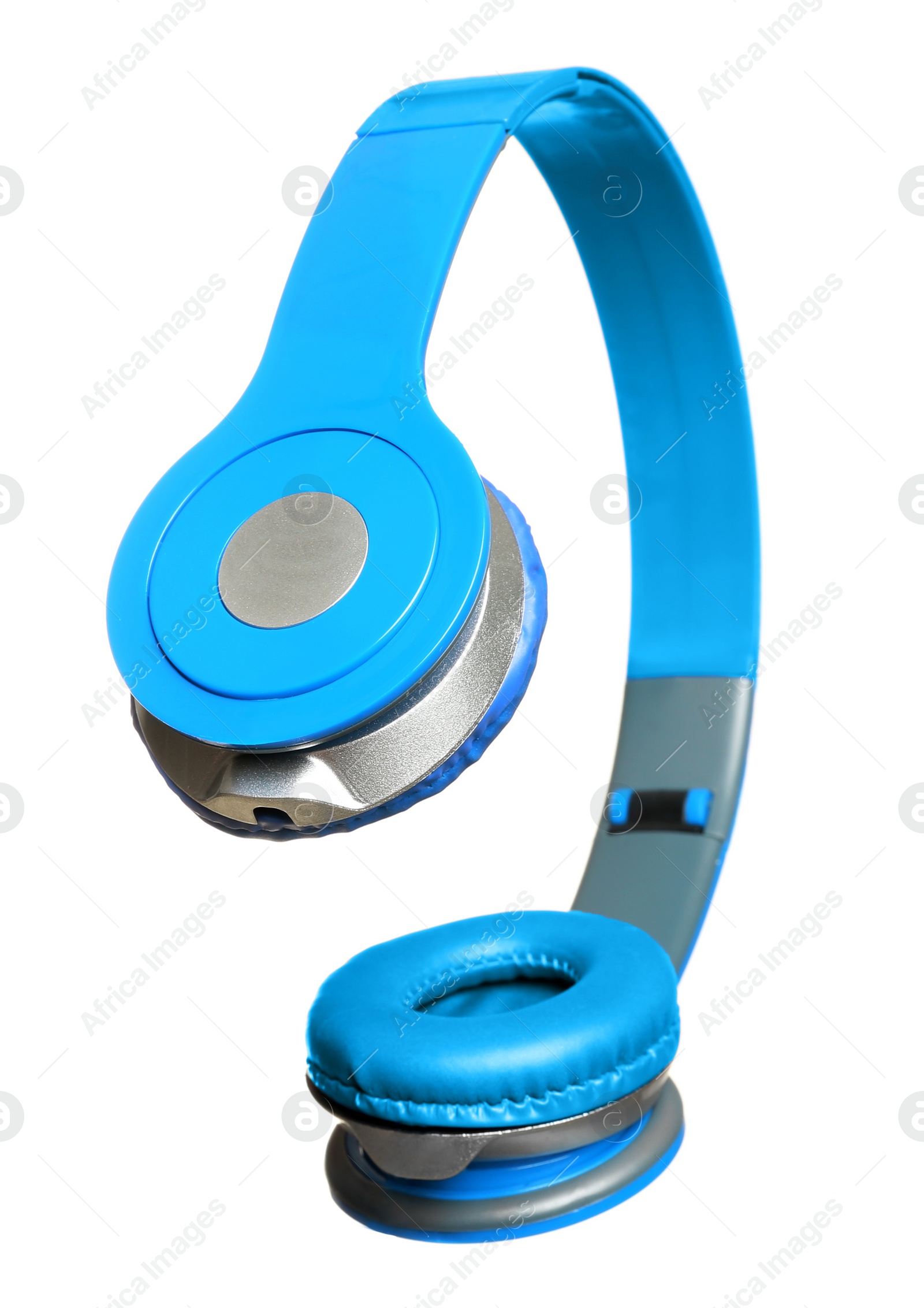 Photo of Stylish headphones with pads on white background