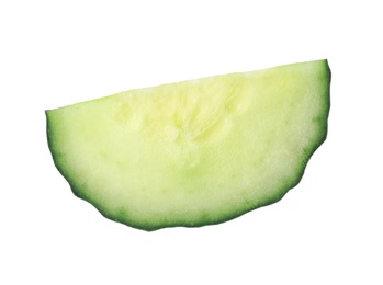 Photo of Piece of fresh cucumber on white background