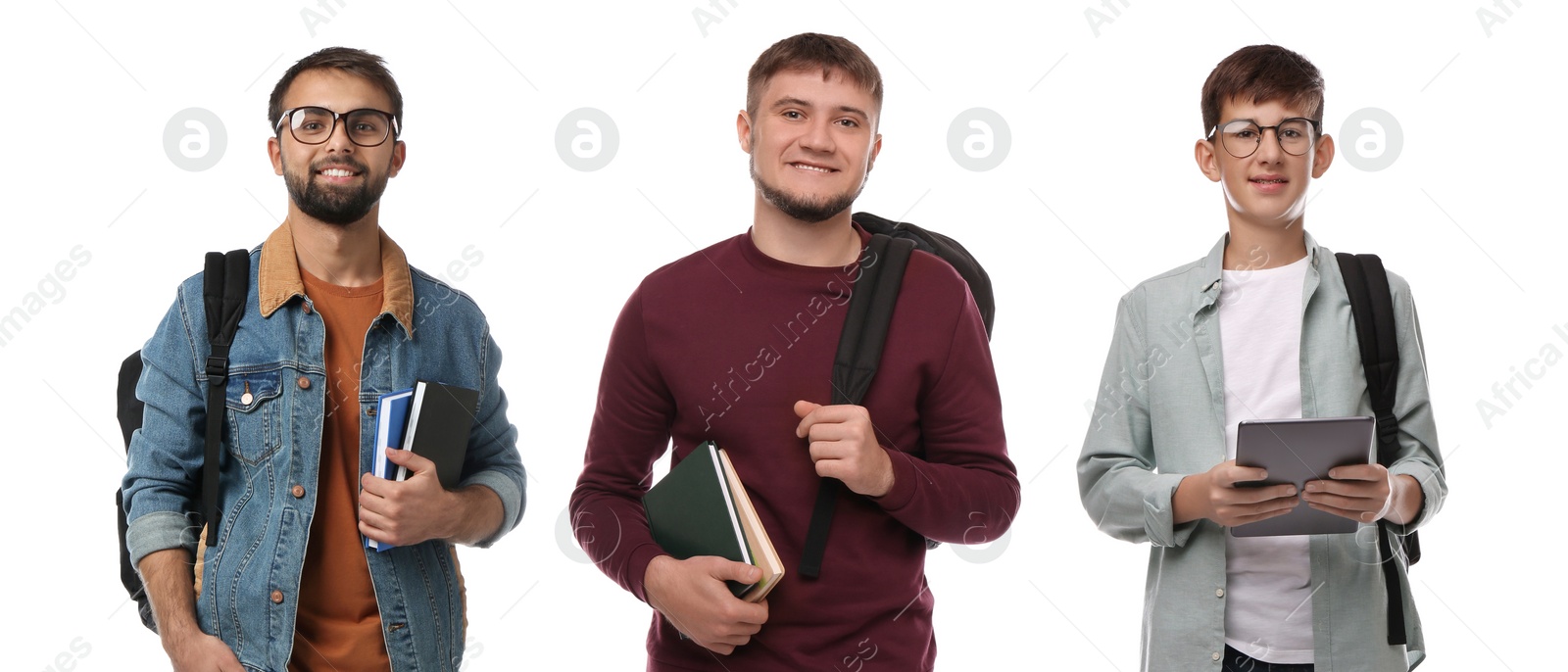 Image of Group of happy students on white background