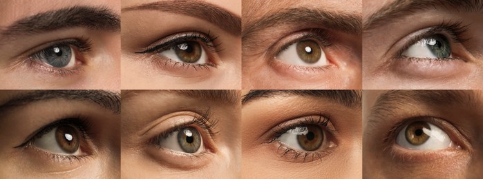 Image of Collage with photos of people with beautiful eyes of different colors. Banner design