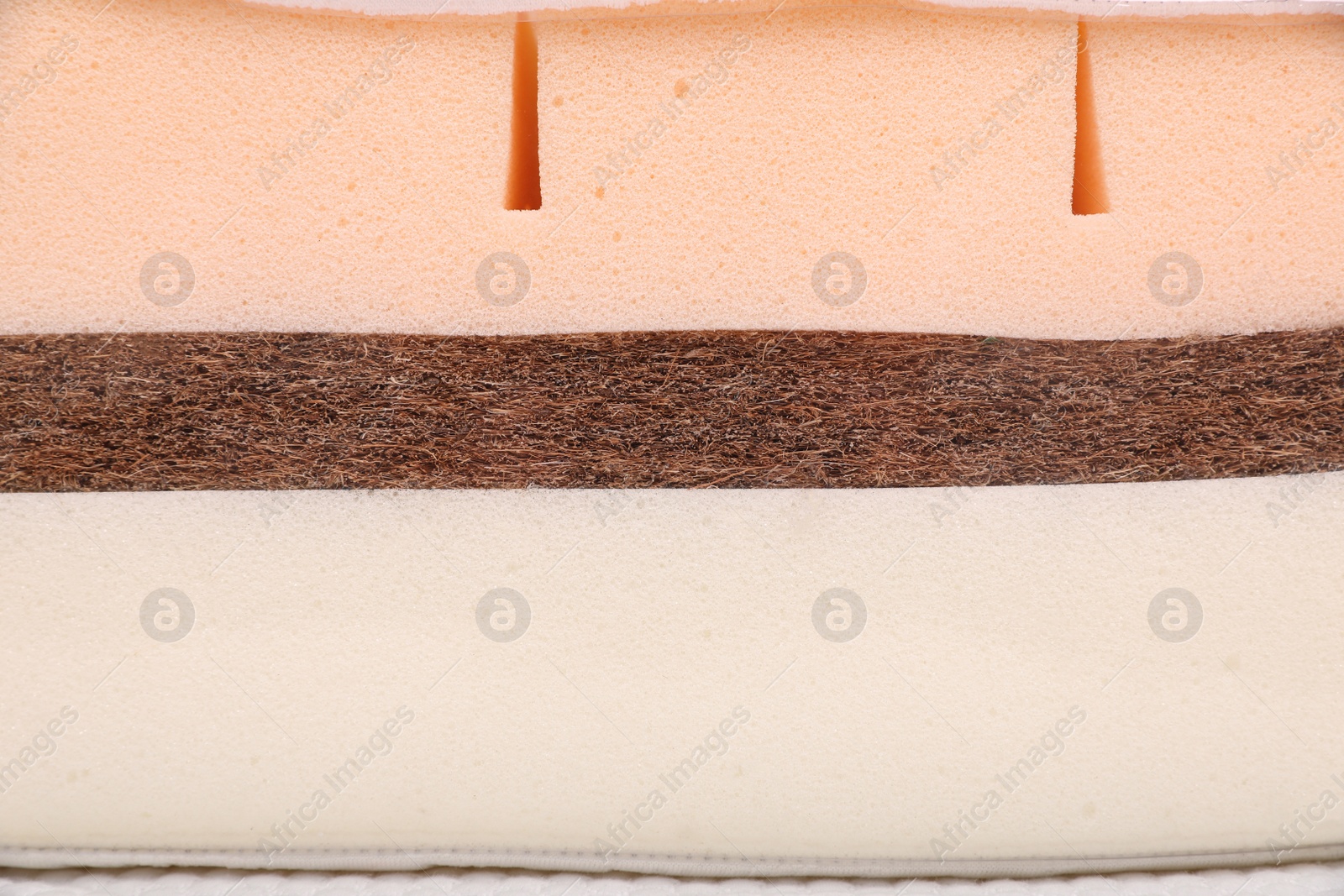 Image of Sample of modern orthopedic mattress as background, closeup