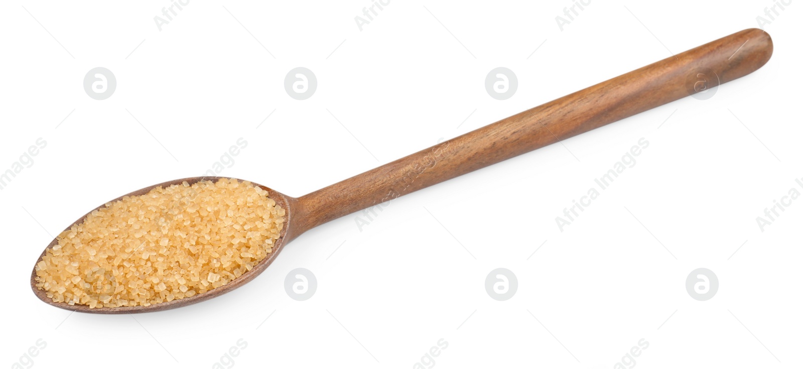 Photo of Brown sugar in spoon isolated on white