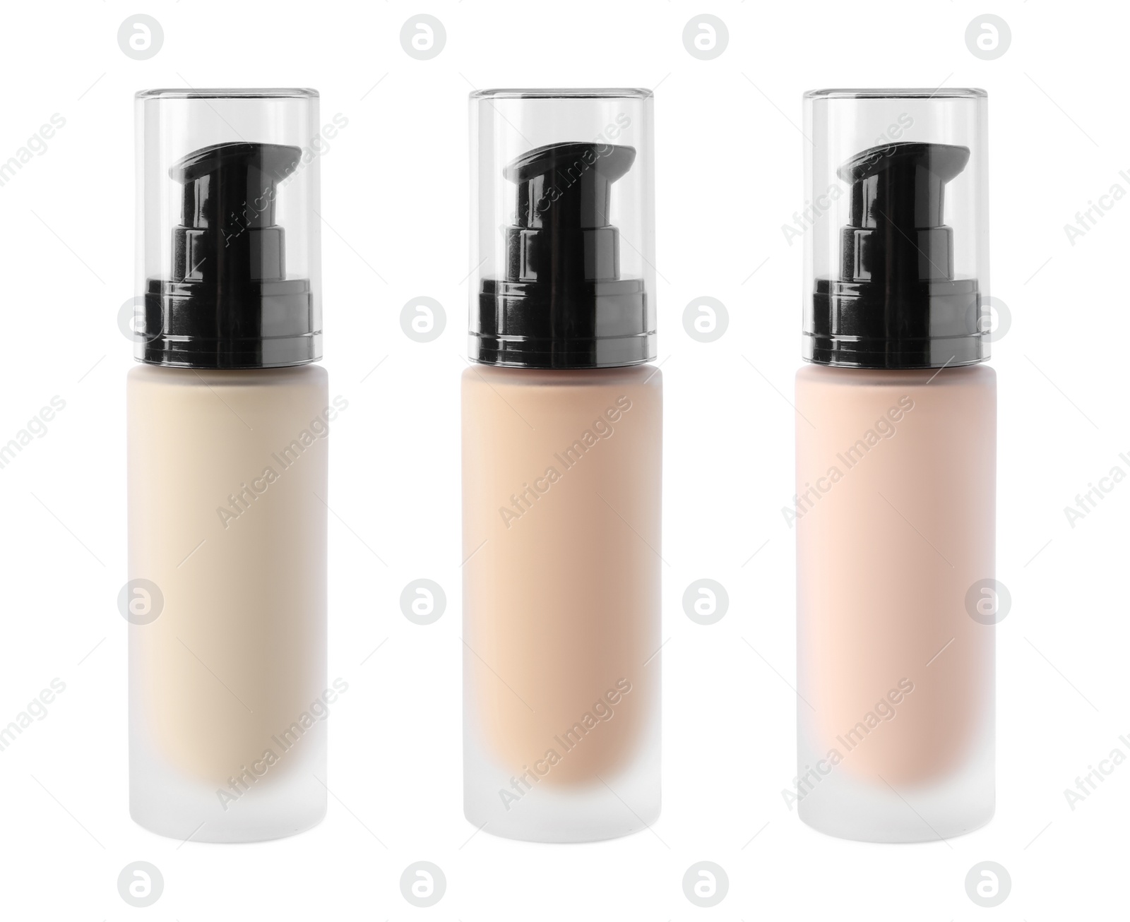 Image of Set of liquid foundations in different shades isolated on white