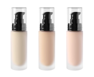 Image of Set of liquid foundations in different shades isolated on white