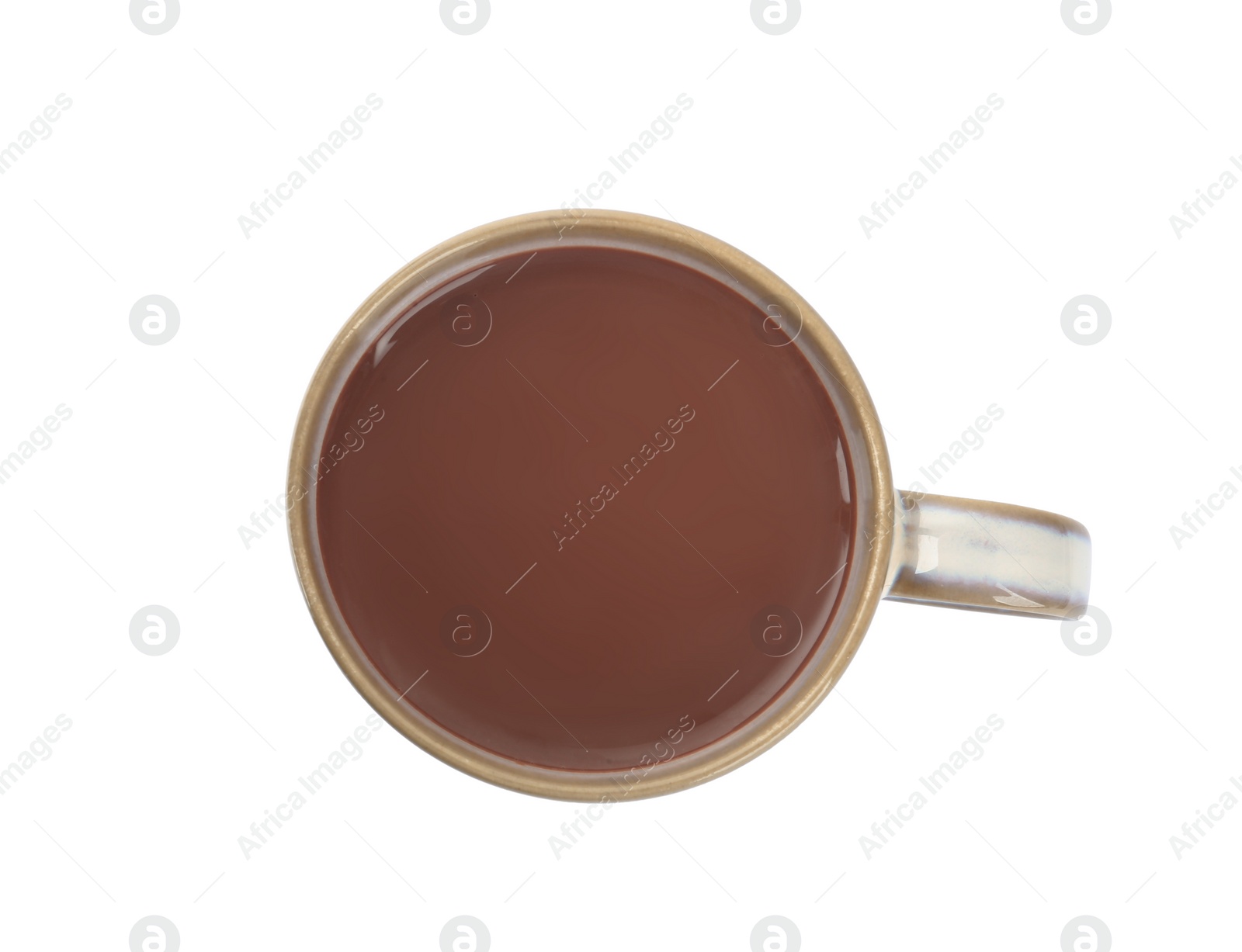 Photo of Cup of delicious hot chocolate isolated on white, top view