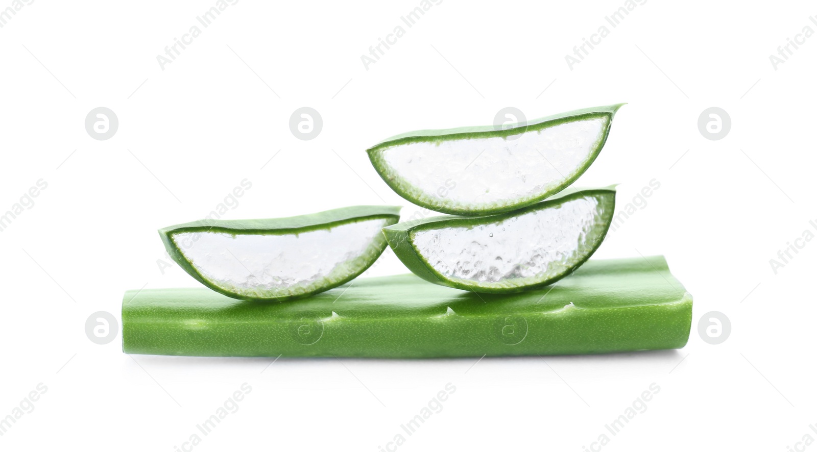 Photo of Aloe vera slices on white background