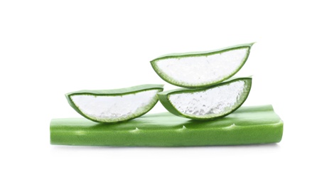 Aloe vera slices on white background