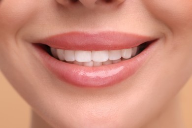 Photo of Woman with beautiful lips smiling, closeup view
