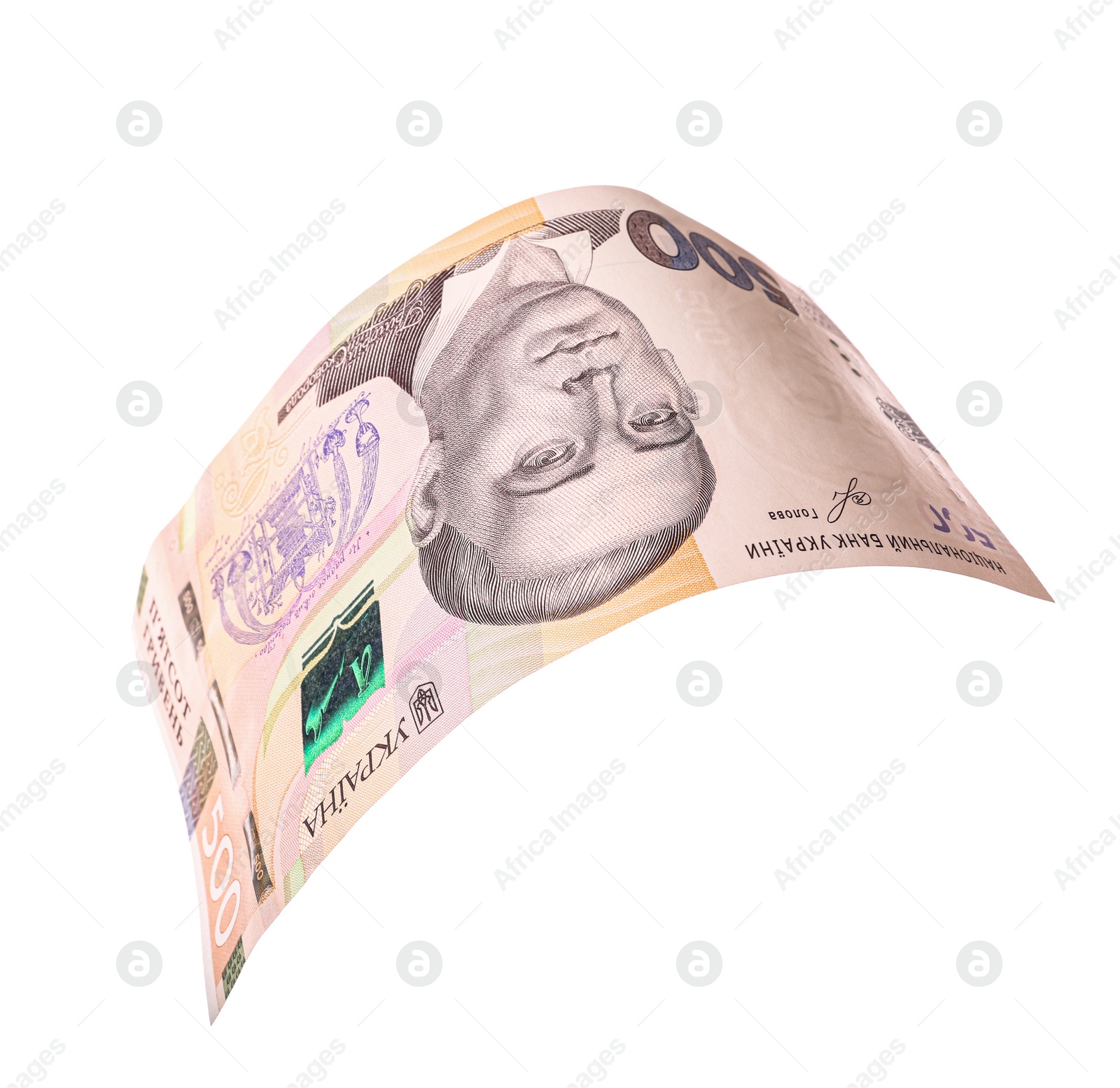 Photo of 500 Ukrainian Hryvnia banknote on white background