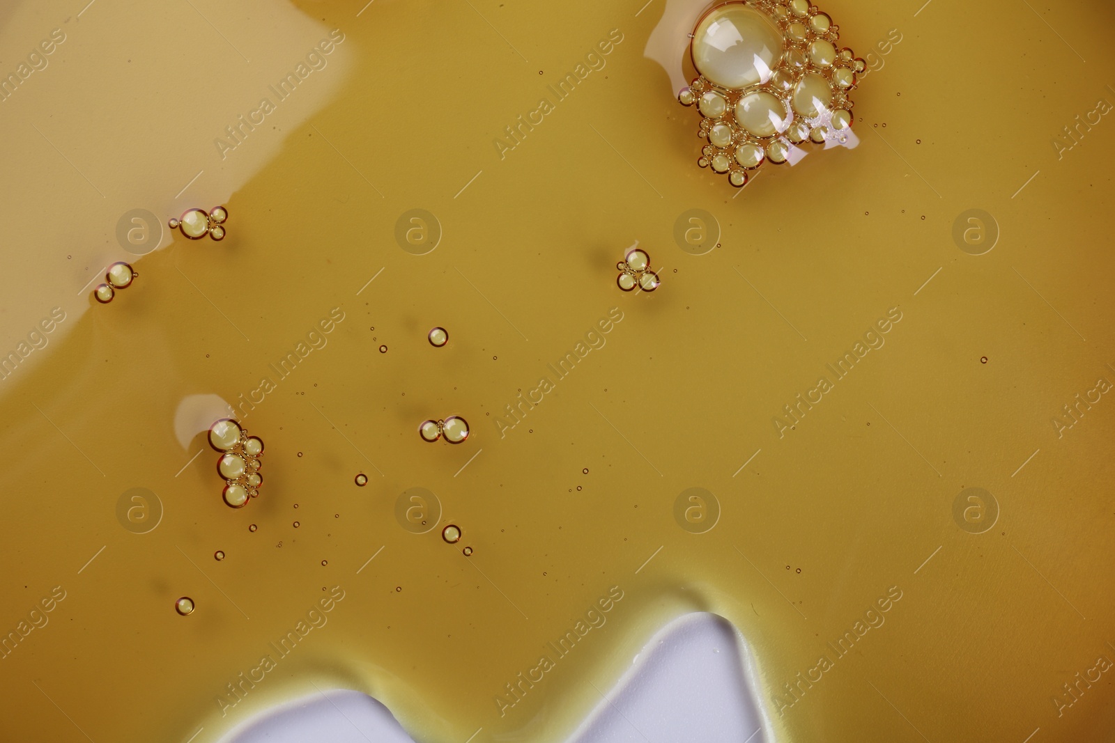 Photo of Petri dish with color liquid sample, closeup