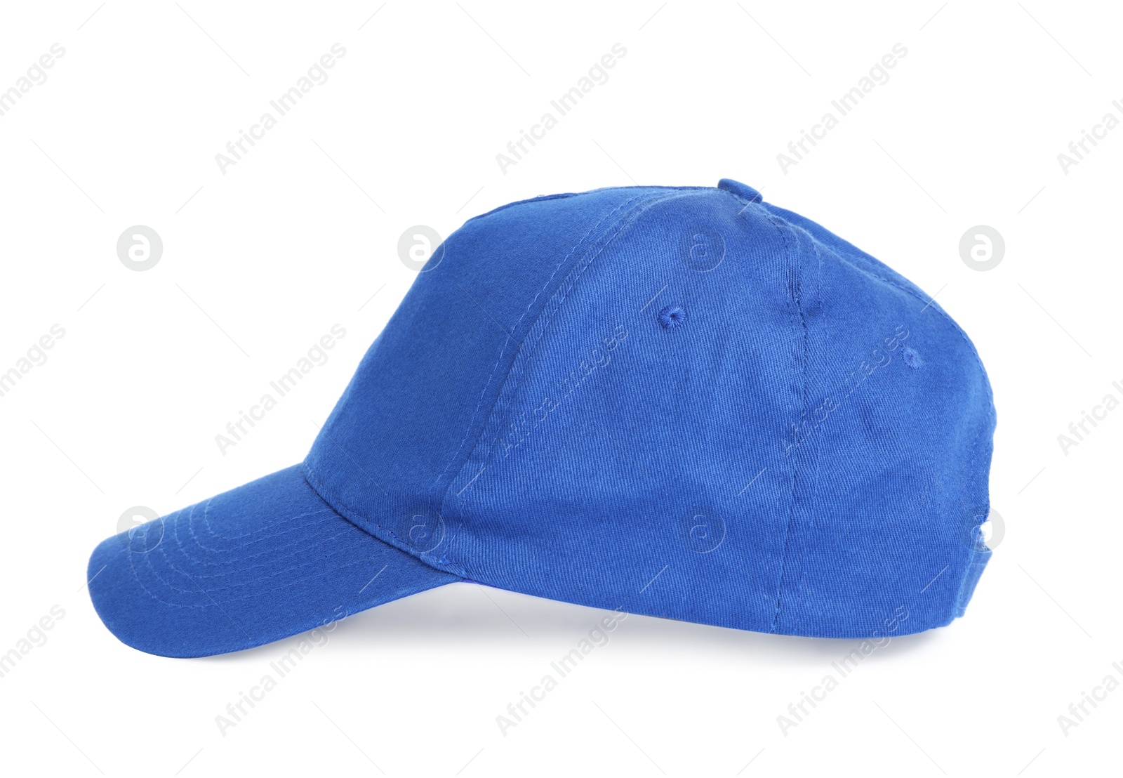 Photo of Stylish blue baseball cap isolated on white