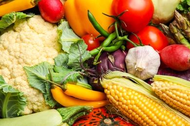 Assortment of fresh colorful vegetables, closeup. Healthy food