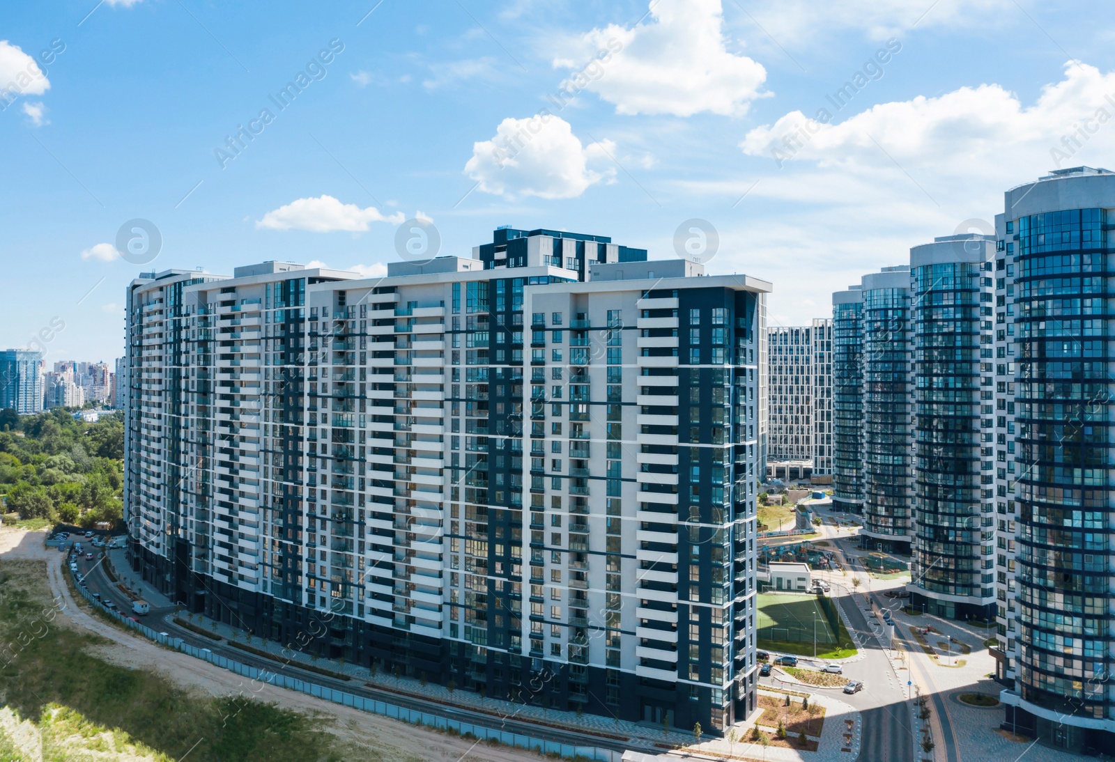 Image of Aerial view of modern buildings in city center