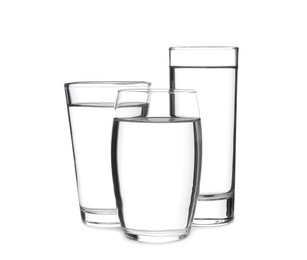 Photo of Glasses of pure water isolated on white