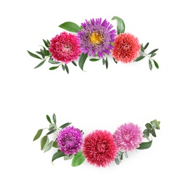 Image of Wreaths made of beautiful flowers on white background