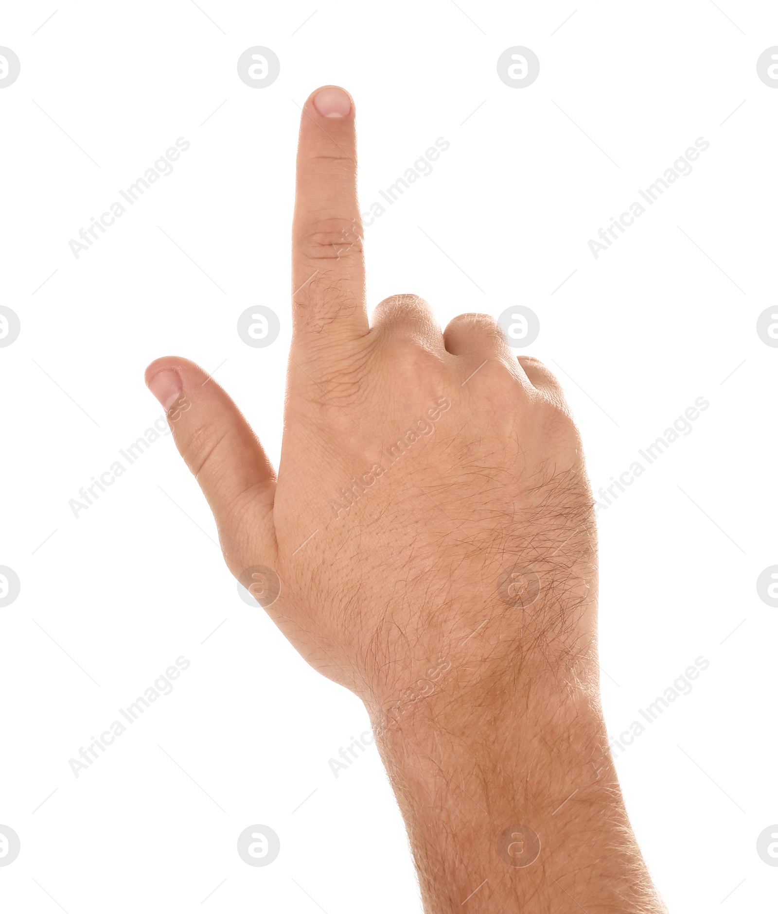 Photo of Abstract young man's hand on white background