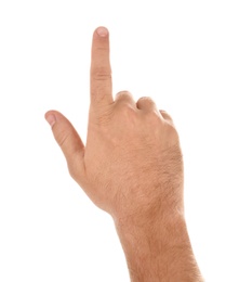 Photo of Abstract young man's hand on white background