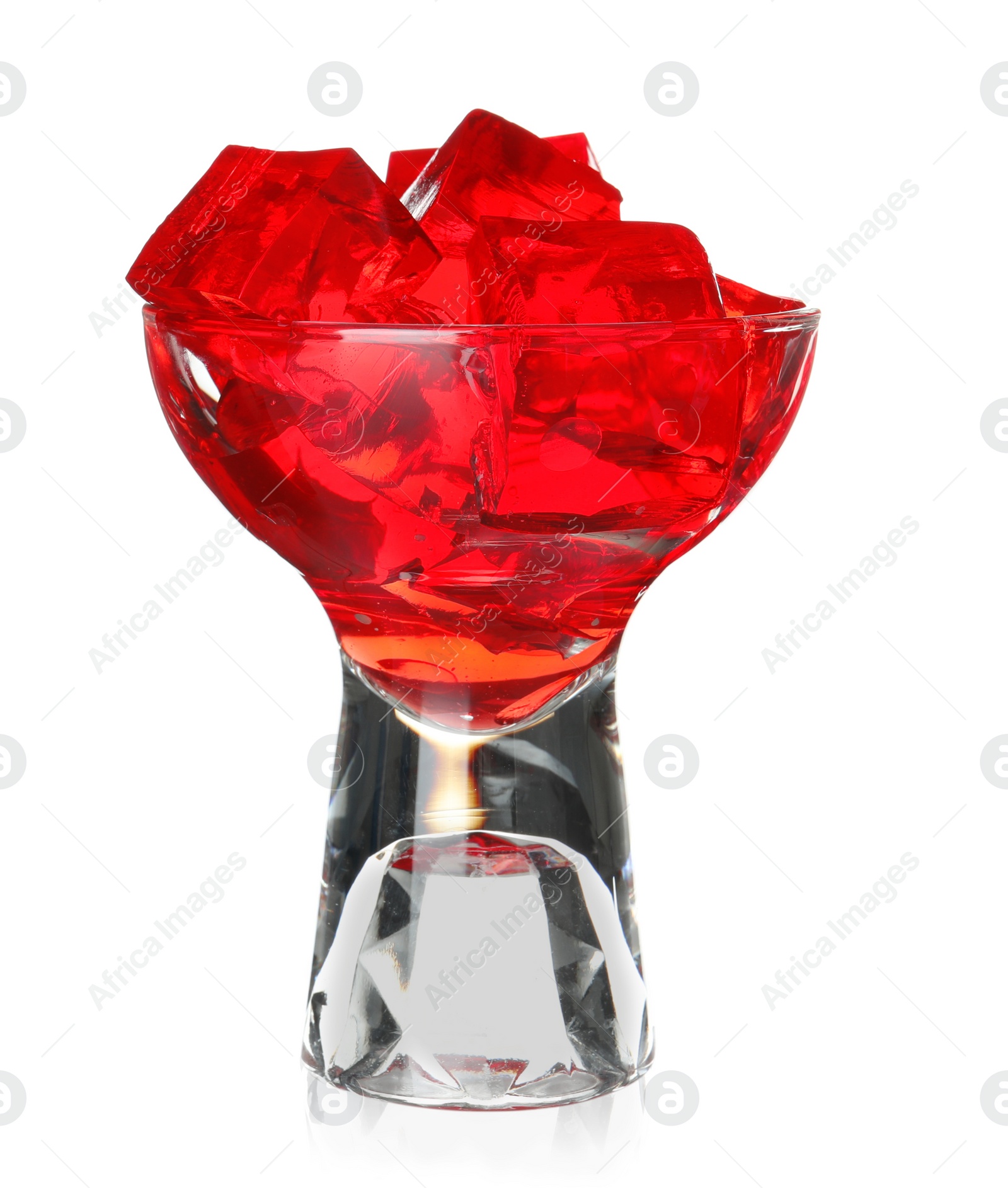 Photo of Dessert bowl with red jelly on white background