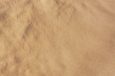 Photo of Texture of sandy beach as background, top view
