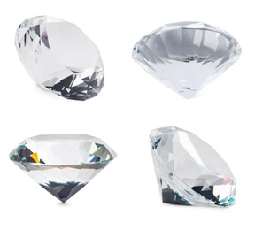 Image of Set with beautiful dazzling diamonds on white background