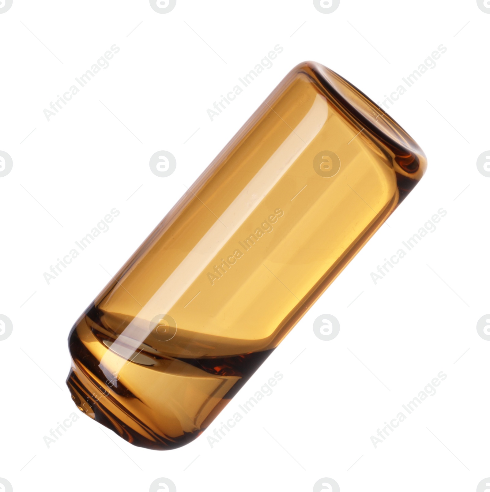 Photo of Open glass ampoule with liquid isolated on white