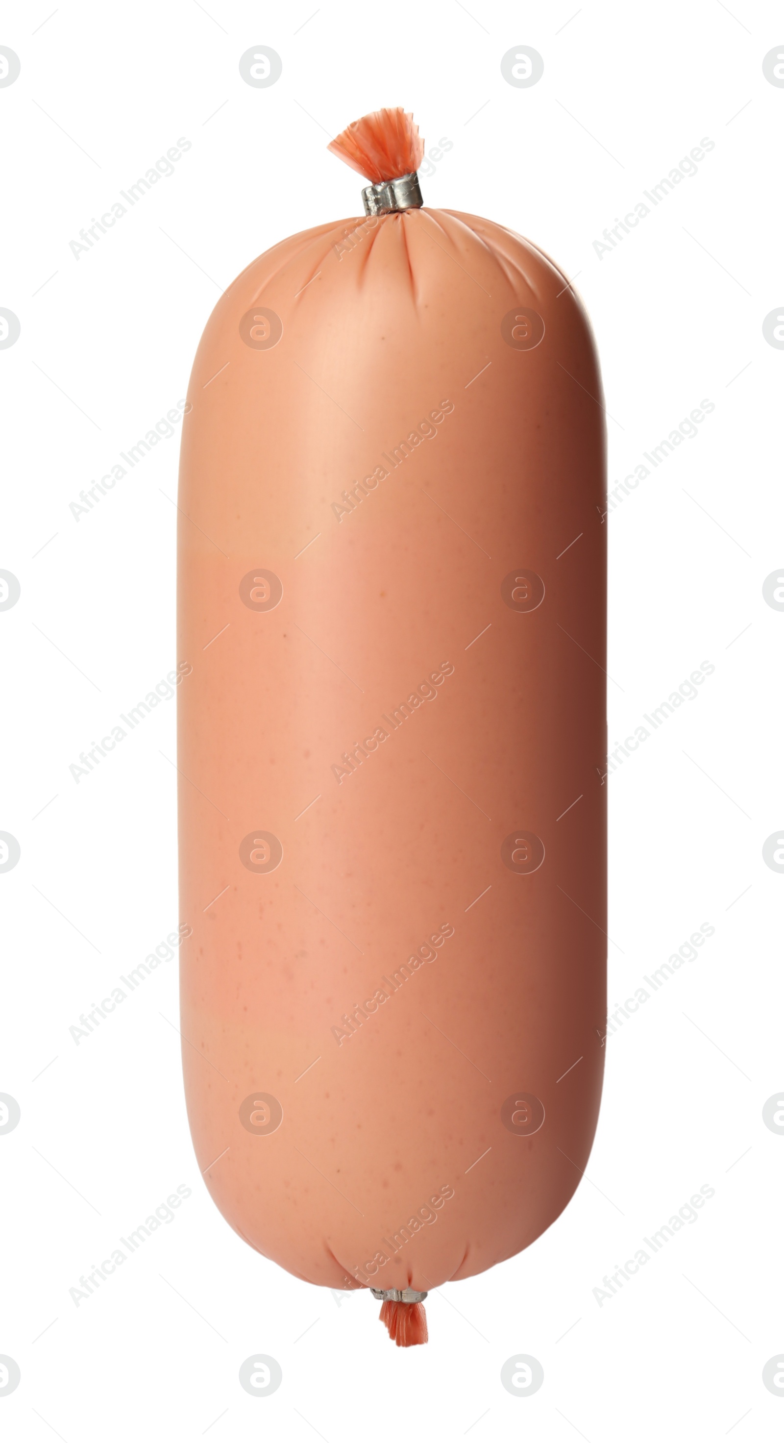 Photo of Tasty whole boiled sausage isolated on white