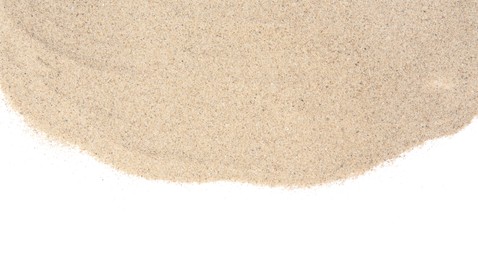 Dry beach sand isolated on white, top view