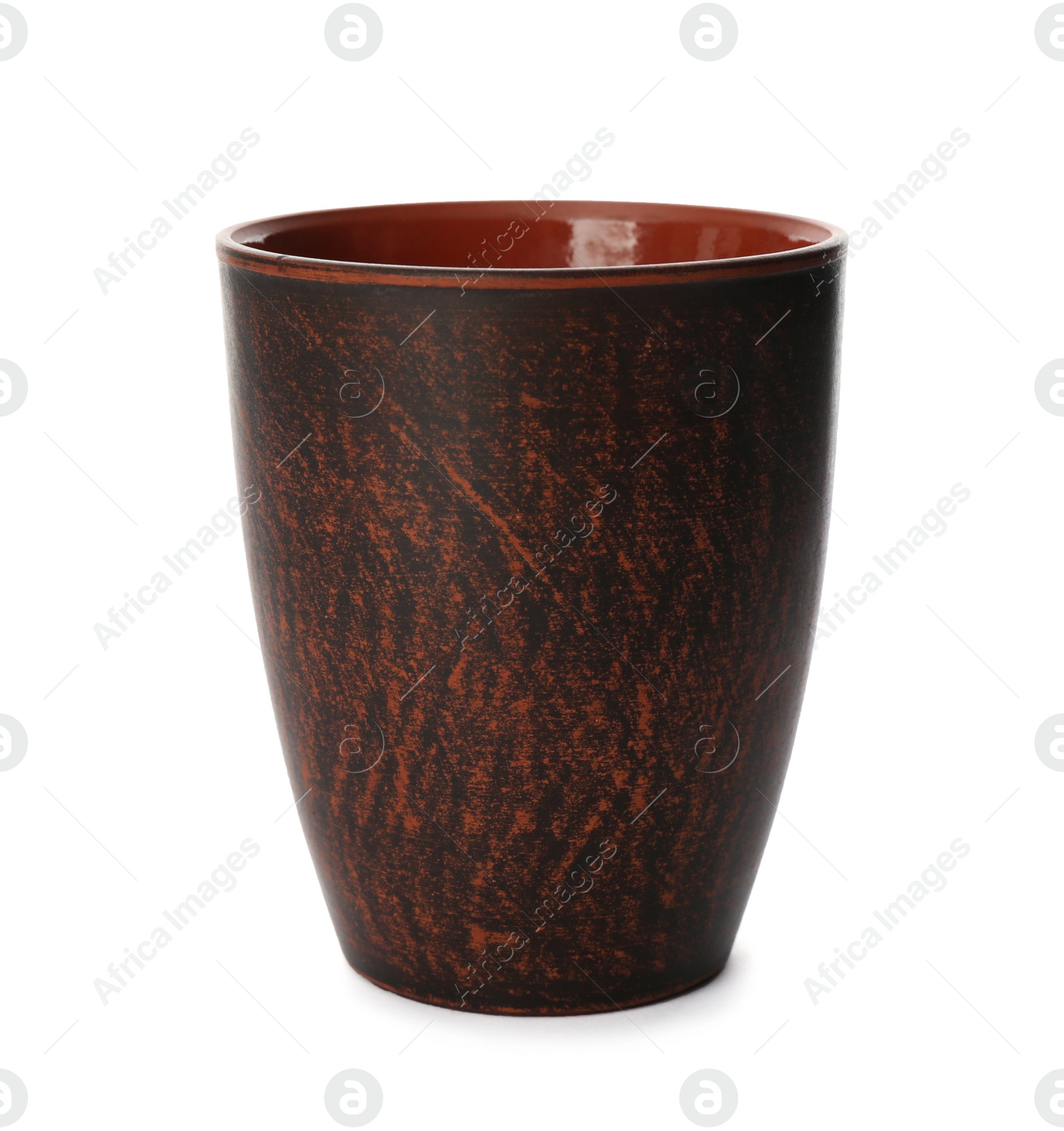 Photo of Stylish brown clay cup isolated on white