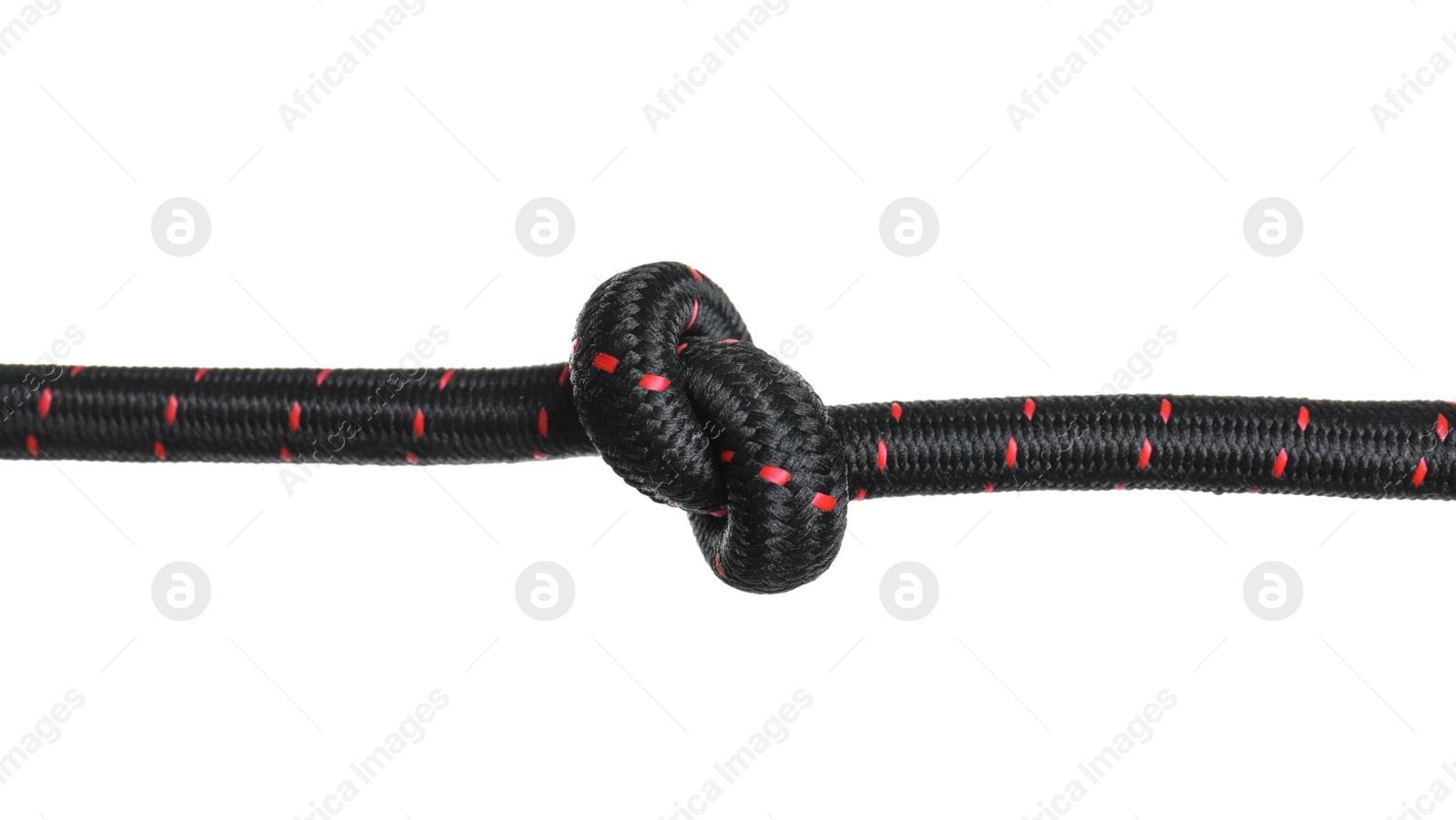 Photo of Climbing rope with knot on white background