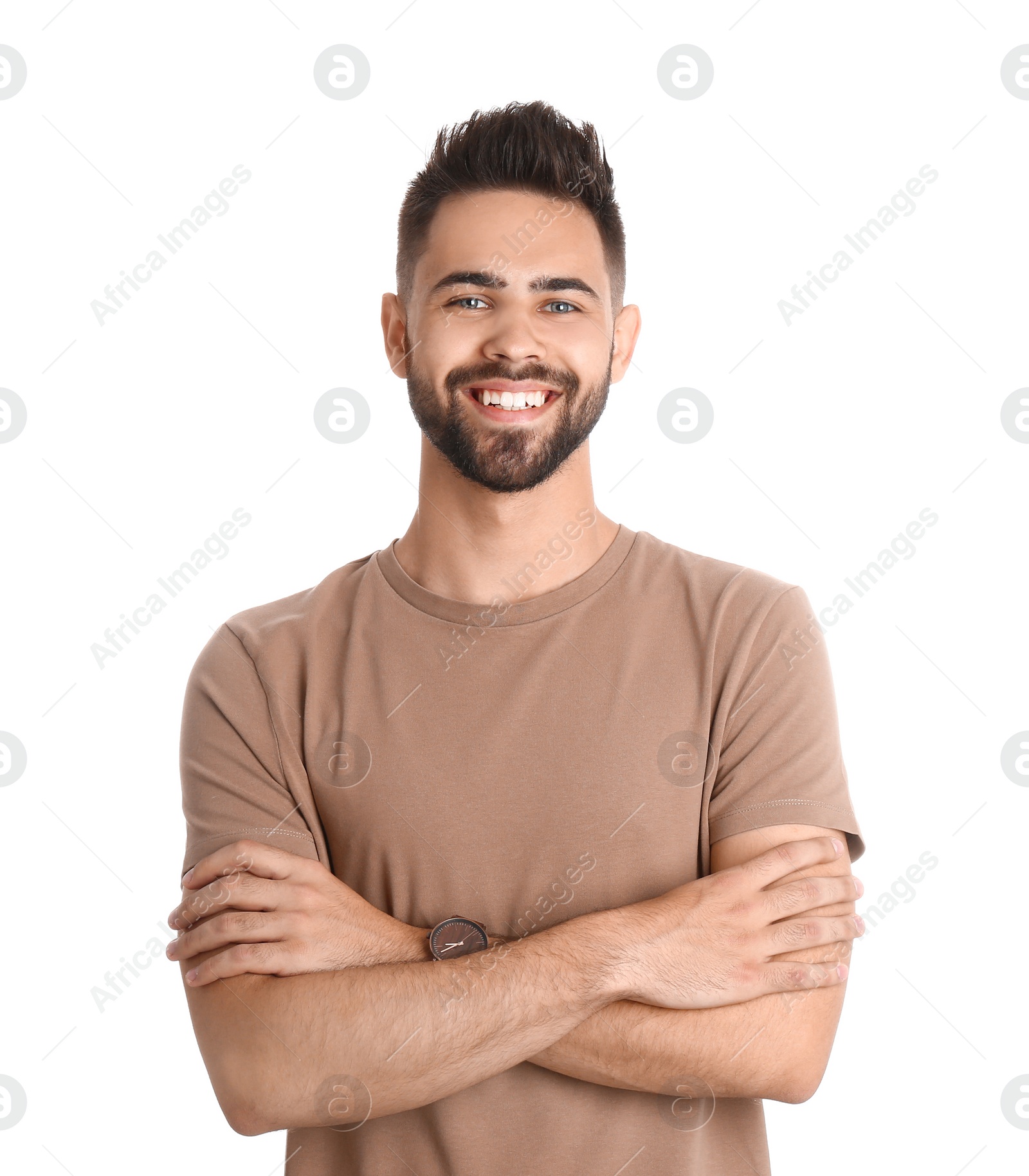 Photo of Portrait of handsome smiling man isolated on white