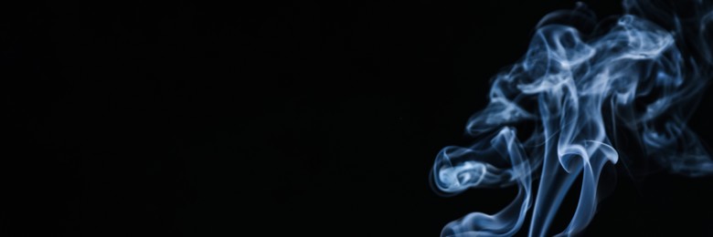 Image of Smoke on black background, space for text. Banner design