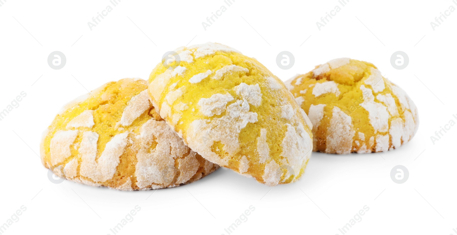 Photo of Tasty homemade lemon cookies on white background