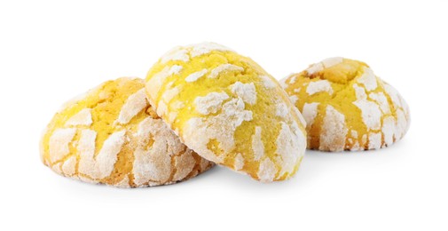 Photo of Tasty homemade lemon cookies on white background