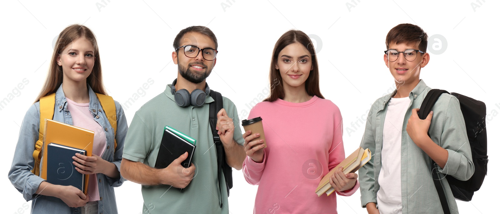 Image of Group of happy students on white background