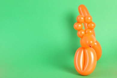 Photo of Animal figure made of modelling balloon on color background. Space for text