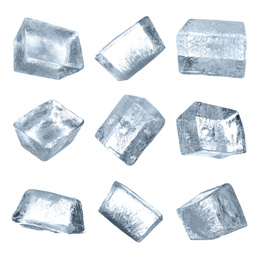 Image of Set of ice cubes on white background