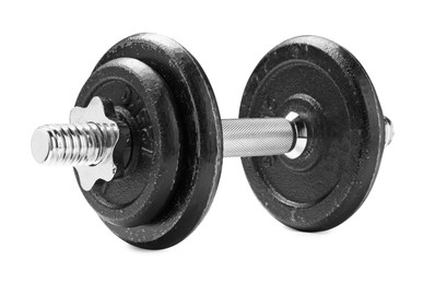 Metal dumbbell isolated on white. Sports equipment