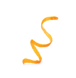 Photo of Fresh orange peel on white background, top view. Healthy fruit