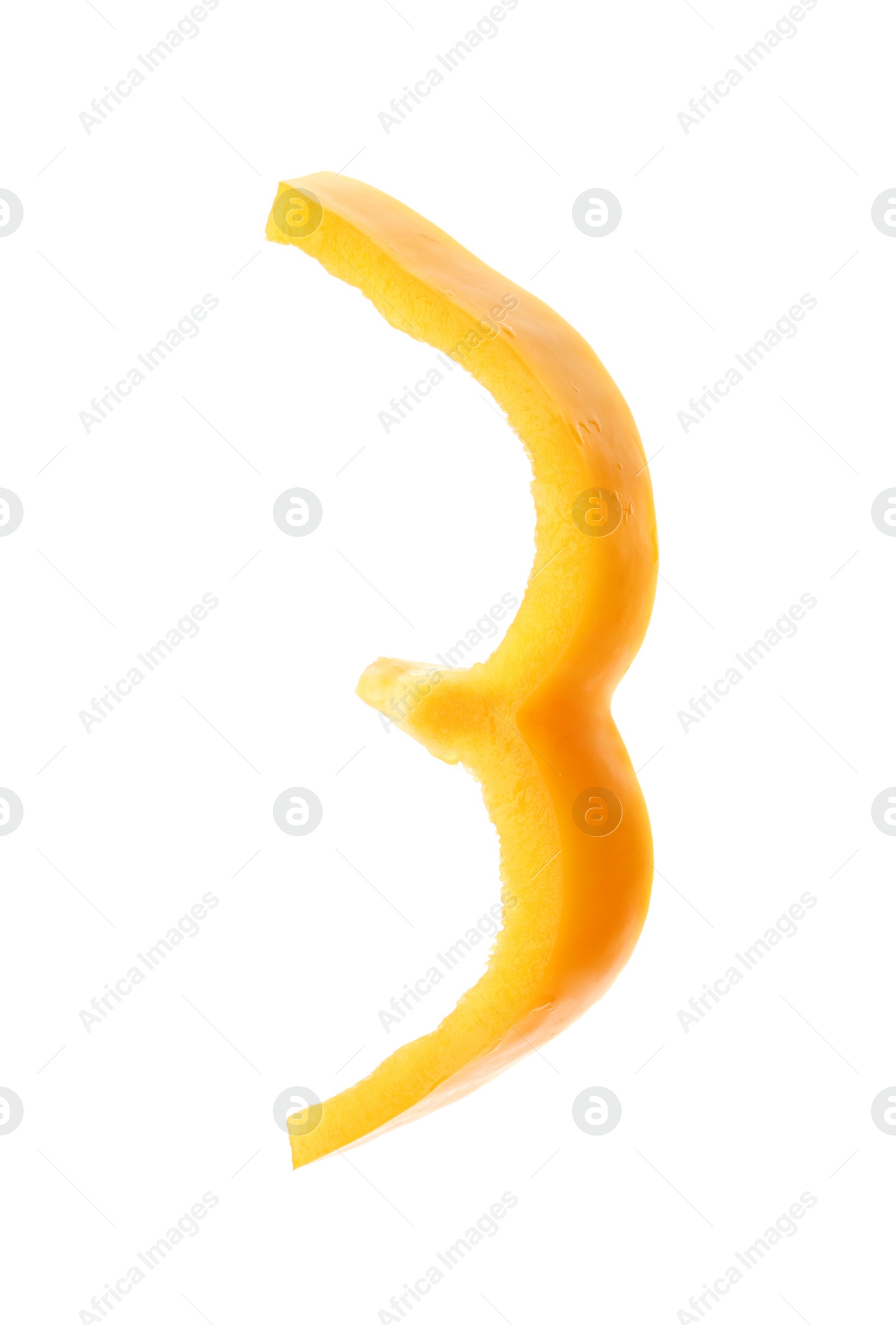 Photo of Slice of ripe bell pepper on white background